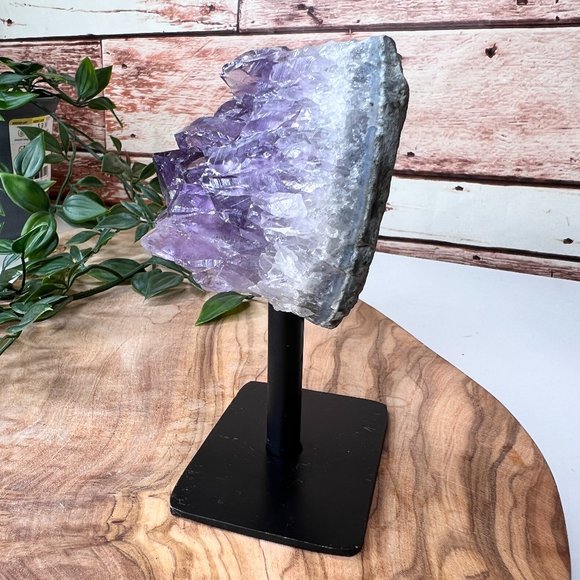 Raw Standing Amethyst Geode Cluster On A Metal Stand - Crystal Home Decor - Picture 5 of 11